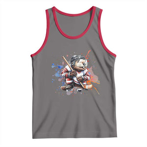 Funny Beaver Playing Ice Hockey Tank Top Winter Sports Gift TS12 Deep Heather Red Print Your Wear