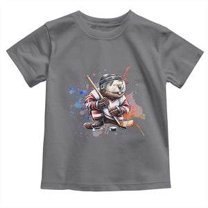 Funny Beaver Playing Ice Hockey Toddler T Shirt Winter Sports Gift TS12 Charcoal Print Your Wear