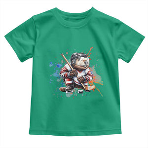 Funny Beaver Playing Ice Hockey Toddler T Shirt Winter Sports Gift TS12 Irish Green Print Your Wear