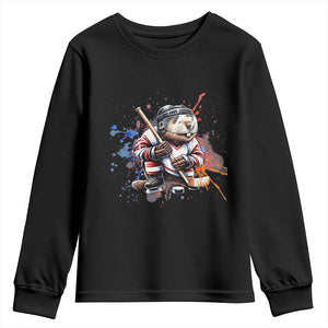 Funny Beaver Playing Ice Hockey Youth Sweatshirt Winter Sports Gift TS12 Black Print Your Wear