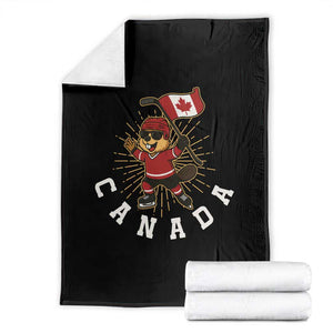 Funny Beaver Playing Ice Hockey With Canada Flag Gift Throw Blanket TS12 Black Print Your Wear