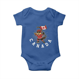Funny Beaver Playing Ice Hockey With Canada Flag Gift Baby Onesie TS12 Royal Blue Print Your Wear