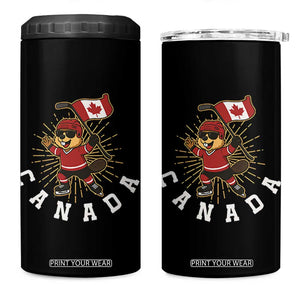 Funny Beaver Playing Ice Hockey With Canada Flag Gift 4 in 1 Can Cooler Tumbler TS12 One Size: 16 oz Black Print Your Wear