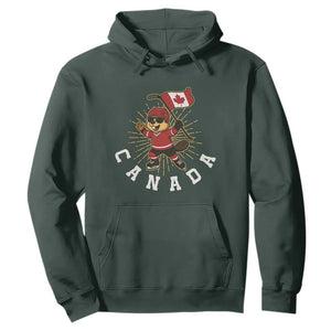 Funny Beaver Playing Ice Hockey With Canada Flag Gift Hoodie TS12 Dark Forest Green Print Your Wear