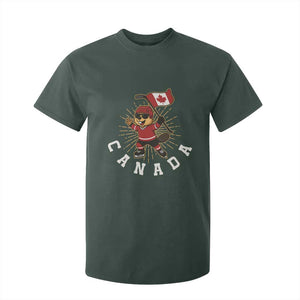 Funny Beaver Playing Ice Hockey With Canada Flag Gift T Shirt For Kid TS12 Dark Forest Green Print Your Wear