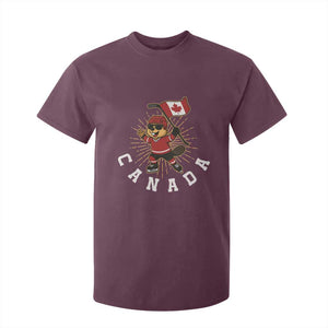 Funny Beaver Playing Ice Hockey With Canada Flag Gift T Shirt For Kid TS12 Maroon Print Your Wear