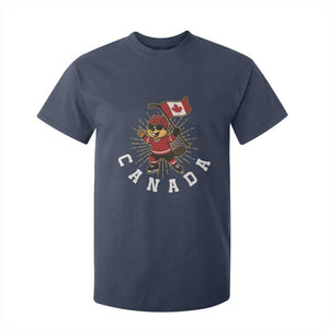 Funny Beaver Playing Ice Hockey With Canada Flag Gift T Shirt For Kid TS12 Navy Print Your Wear