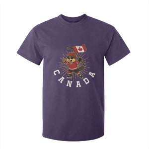 Funny Beaver Playing Ice Hockey With Canada Flag Gift T Shirt For Kid TS12 Purple Print Your Wear