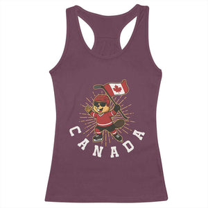 Funny Beaver Playing Ice Hockey With Canada Flag Gift Racerback Tank Top TS12 Maroon Print Your Wear
