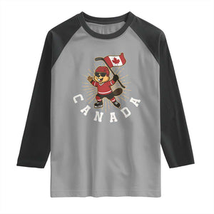 Funny Beaver Playing Ice Hockey With Canada Flag Gift Raglan Shirt TS12 Sport Gray Black Print Your Wear
