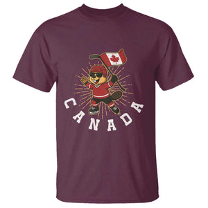 Funny Beaver Playing Ice Hockey With Canada Flag Gift T Shirt TS12 Maroon Print Your Wear