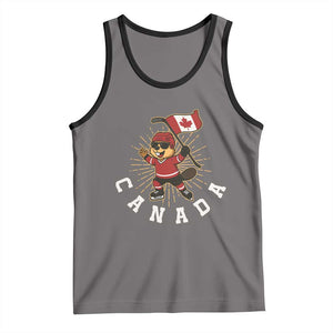 Funny Beaver Playing Ice Hockey With Canada Flag Gift Tank Top TS12 Deep Heather Black Print Your Wear
