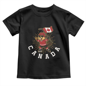 Funny Beaver Playing Ice Hockey With Canada Flag Gift Toddler T Shirt TS12 Black Print Your Wear