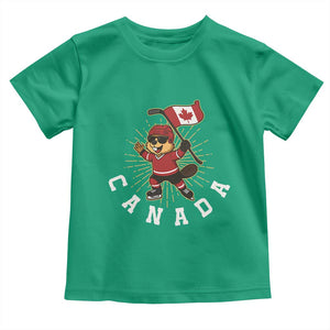 Funny Beaver Playing Ice Hockey With Canada Flag Gift Toddler T Shirt TS12 Irish Green Print Your Wear
