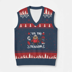 Canadian Ice Hockey Beaver V-Neck Knit Sweater Vest Tis The Season Holiday Gift TS12 Navy Red Print Your Wear