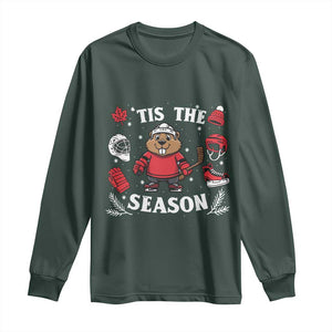 Canadian Ice Hockey Beaver Long Sleeve Shirt Tis The Season Holiday Gift TS12 Dark Forest Green Print Your Wear