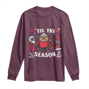 Canadian Ice Hockey Beaver Long Sleeve Shirt Tis The Season Holiday Gift TS12 Maroon Print Your Wear