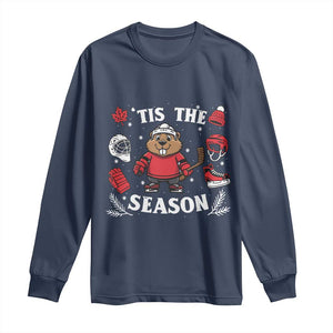 Canadian Ice Hockey Beaver Long Sleeve Shirt Tis The Season Holiday Gift TS12 Navy Print Your Wear