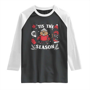 Canadian Ice Hockey Beaver Raglan Shirt Tis The Season Holiday Gift TS12 Black White Print Your Wear