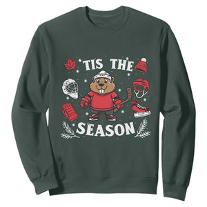 Canadian Ice Hockey Beaver Sweatshirt Tis The Season Holiday Gift TS12 Dark Forest Green Print Your Wear