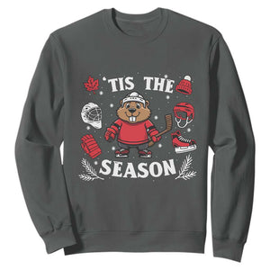 Canadian Ice Hockey Beaver Sweatshirt Tis The Season Holiday Gift TS12 Dark Heather Print Your Wear