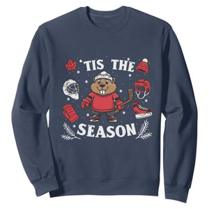 Canadian Ice Hockey Beaver Sweatshirt Tis The Season Holiday Gift TS12 Navy Print Your Wear