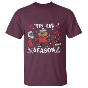 Canadian Ice Hockey Beaver T Shirt Tis The Season Holiday Gift TS12 Maroon Print Your Wear