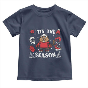 Canadian Ice Hockey Beaver Toddler T Shirt Tis The Season Holiday Gift TS12 Navy Print Your Wear