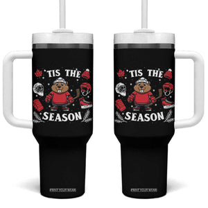Canadian Ice Hockey Beaver Tumbler With Handle Tis The Season Holiday Gift TS12 One Size: 40 oz Black Print Your Wear