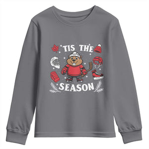 Canadian Ice Hockey Beaver Youth Sweatshirt Tis The Season Holiday Gift TS12 Charcoal Print Your Wear