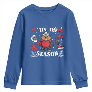 Canadian Ice Hockey Beaver Youth Sweatshirt Tis The Season Holiday Gift TS12 Royal Blue Print Your Wear