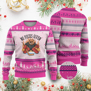 Funny Beaver Ice Hockey Goalie Gift Ugly Christmas Sweater No Pucks Given TS12 Hot Pink Print Your Wear