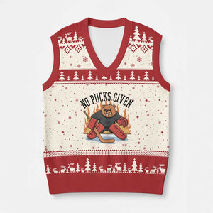 Funny Beaver Ice Hockey Goalie Gift V-Neck Knit Sweater Vest No Pucks Given TS12 Beige Red Print Your Wear