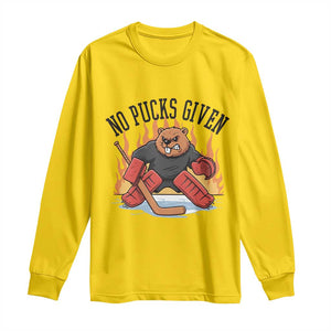 Funny Beaver Ice Hockey Goalie Gift Long Sleeve Shirt No Pucks Given TS12 Daisy Print Your Wear
