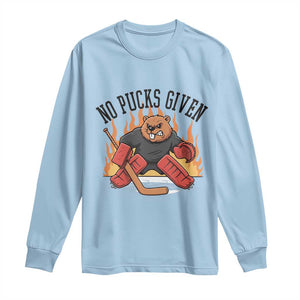 Funny Beaver Ice Hockey Goalie Gift Long Sleeve Shirt No Pucks Given TS12 Light Blue Print Your Wear