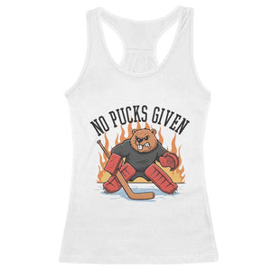 Funny Beaver Ice Hockey Goalie Gift Racerback Tank Top No Pucks Given TS12 White Print Your Wear