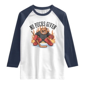 Funny Beaver Ice Hockey Goalie Gift Raglan Shirt No Pucks Given TS12 White Navy Print Your Wear