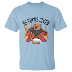 Funny Beaver Ice Hockey Goalie Gift T Shirt No Pucks Given TS12 Light Blue Print Your Wear