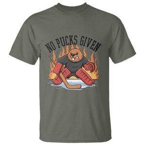 Funny Beaver Ice Hockey Goalie Gift T Shirt No Pucks Given TS12 Military Green Print Your Wear