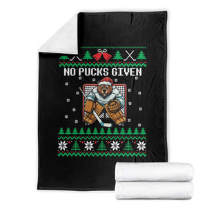 Ugly Christmas Sweater Beaver Ice Hockey Goalie Throw Blanket No Pucks Given TS12 Black Print Your Wear