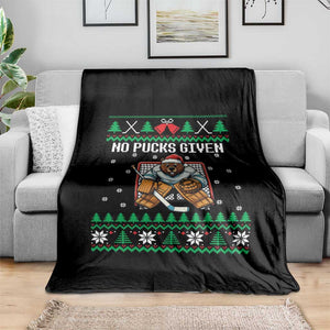 Ugly Christmas Sweater Beaver Ice Hockey Goalie Throw Blanket No Pucks Given TS12 Print Your Wear