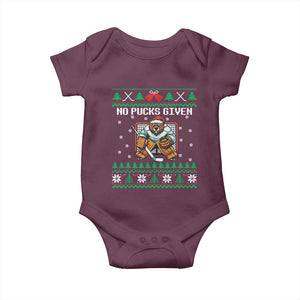 Ugly Christmas Sweater Beaver Ice Hockey Goalie Baby Onesie No Pucks Given TS12 Maroon Print Your Wear