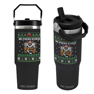 Ugly Christmas Sweater Beaver Ice Hockey Goalie Flip Straw Tumbler No Pucks Given TS12 One Size: 30 oz Black Print Your Wear