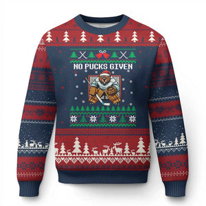 Ugly Xmas Sweater Beaver Ice Hockey Goalie Ugly Christmas Sweater No Pucks Given TS12 Navy Red Print Your Wear