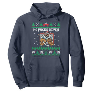 Ugly Christmas Sweater Beaver Ice Hockey Goalie Hoodie No Pucks Given TS12 Navy Print Your Wear