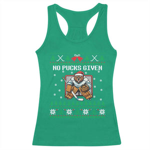 Ugly Christmas Sweater Beaver Ice Hockey Goalie Racerback Tank Top No Pucks Given TS12 Irish Green Print Your Wear