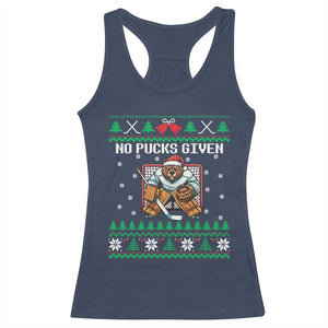 Ugly Christmas Sweater Beaver Ice Hockey Goalie Racerback Tank Top No Pucks Given TS12 Navy Print Your Wear