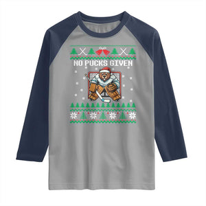 Ugly Christmas Sweater Beaver Ice Hockey Goalie Raglan Shirt No Pucks Given TS12 Sport Gray Navy Print Your Wear