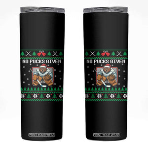 Ugly Christmas Sweater Beaver Ice Hockey Goalie Skinny Tumbler No Pucks Given TS12 Black Print Your Wear