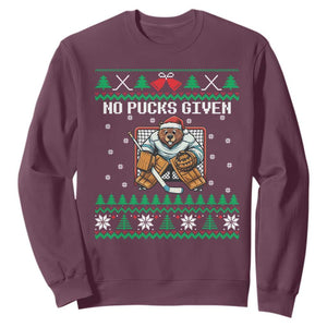 Ugly Christmas Sweater Beaver Ice Hockey Goalie Sweatshirt No Pucks Given TS12 Maroon Print Your Wear